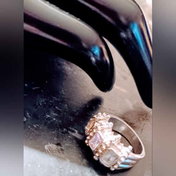 Sterling Silver 9.25 With 3 Gemstone  Aquarium,Green Peridot,  Quartz Sz 8 Ring - Picture 5 of 15